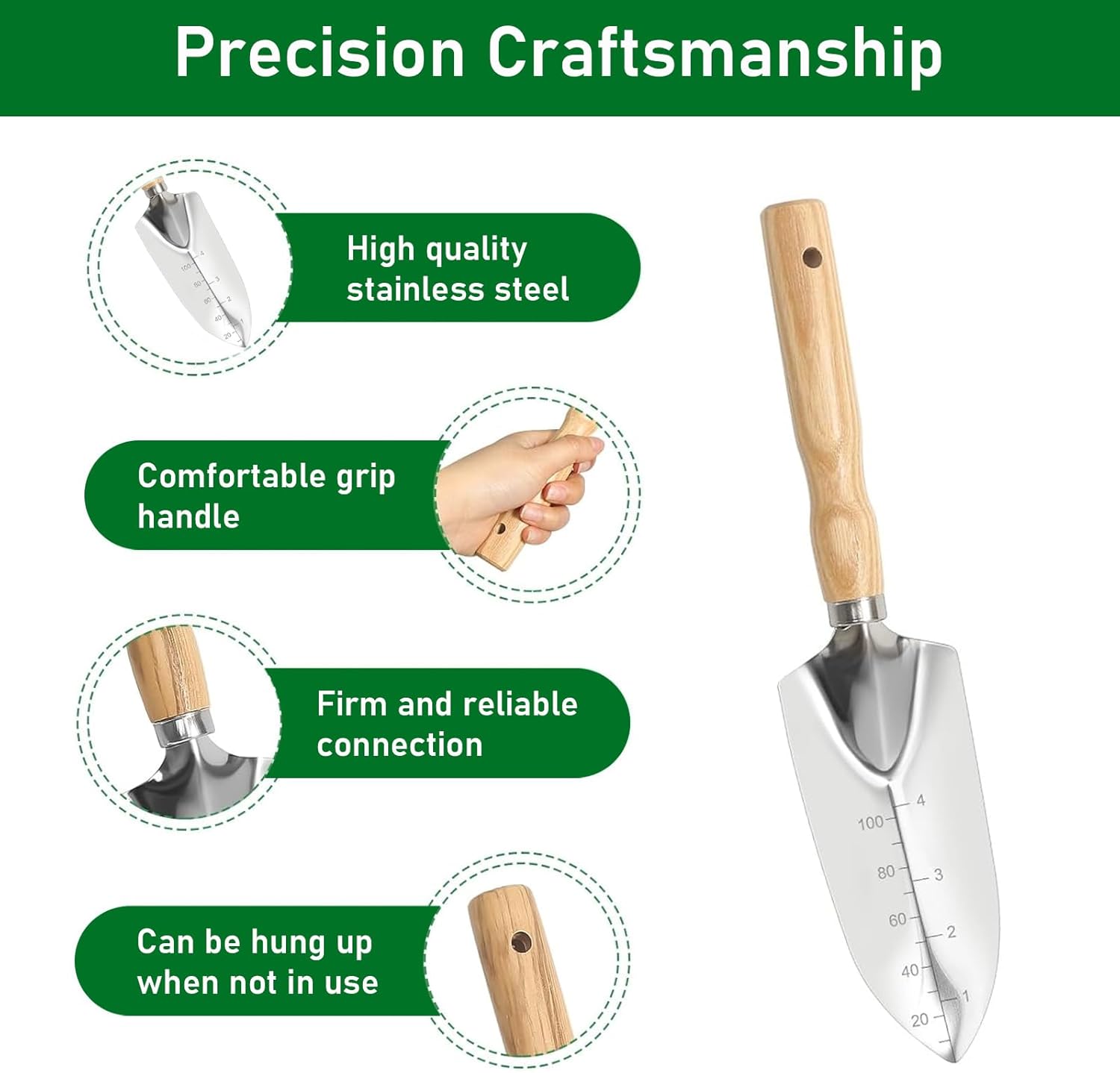 Hhaoysogd Gartenwerkzeug Set, 3 Teiliges Gartenhandwerkzeuge Klein Garden Tool Set mit Edelstahlschaufeln Unkrautstecher Harke für Pflanzen, Unkrautjäten, Rasenflächen und Gartenarbeit