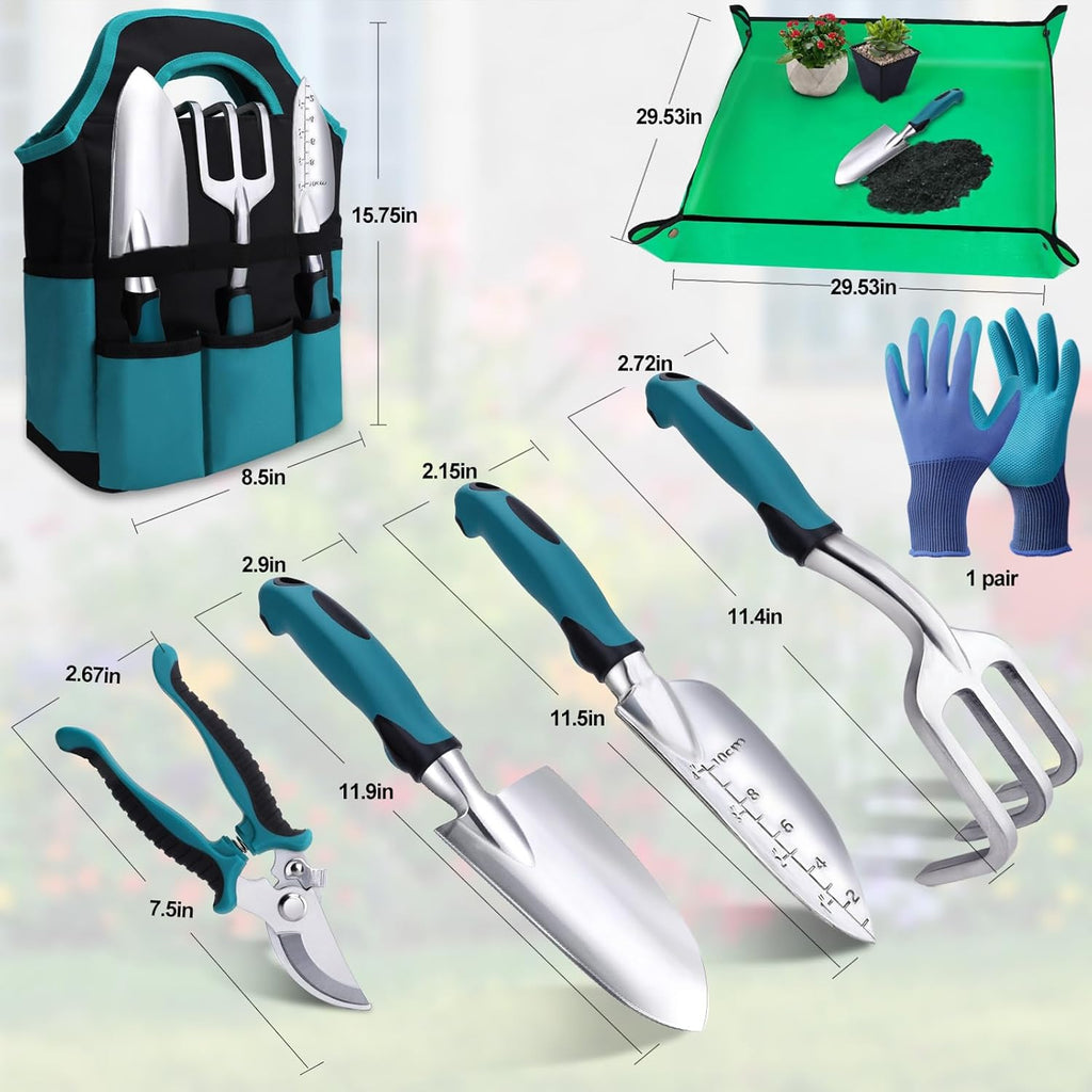 Kynup Gartenwerkzeug-Set, 7 Stück Garten Hand Werkzeuge, Rost-Sicht Gartenarbeit Set mit dauerhafter Aufbewahrungstasche, Ergonomischer Anti-Rutsch-Griff, ideale Gartengeschenke für Frauen und Männer