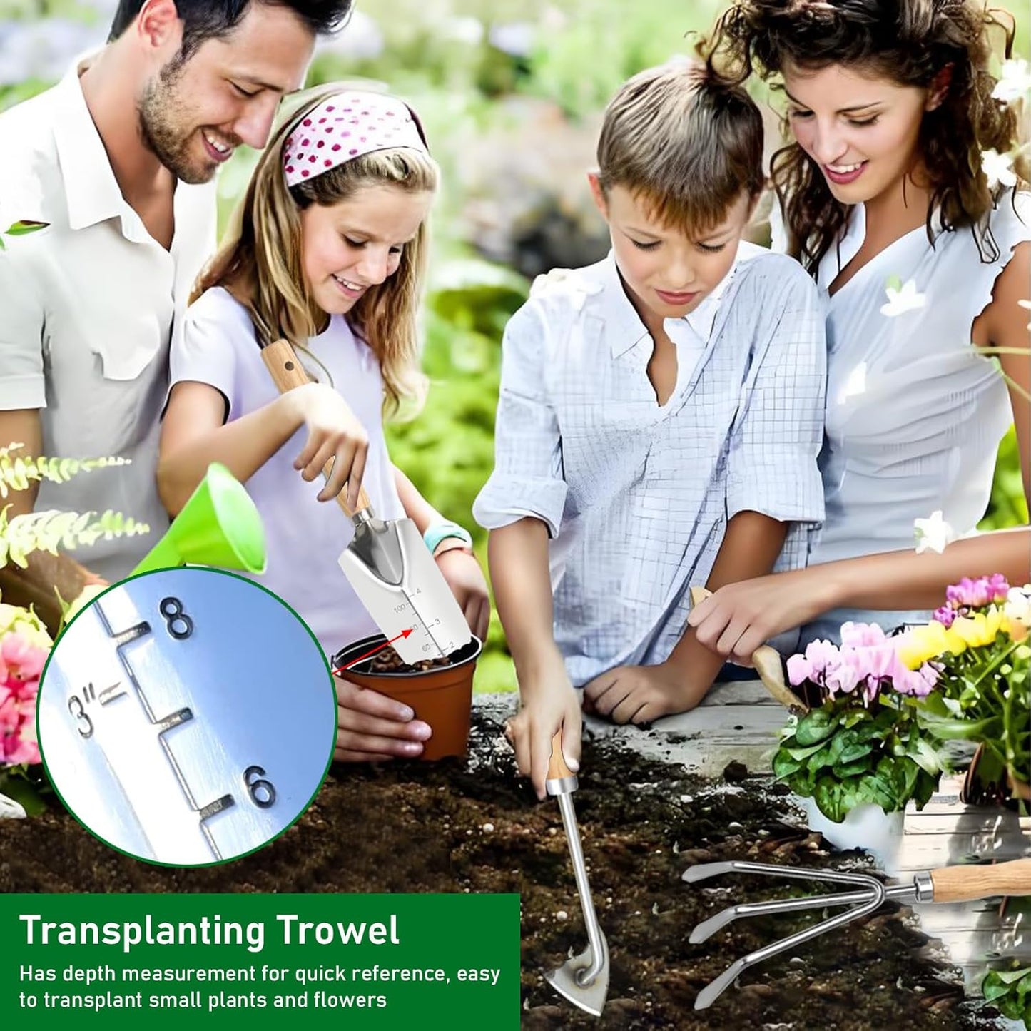 Hhaoysogd Gartenwerkzeug Set, 3 Teiliges Gartenhandwerkzeuge Klein Garden Tool Set mit Edelstahlschaufeln Unkrautstecher Harke für Pflanzen, Unkrautjäten, Rasenflächen und Gartenarbeit