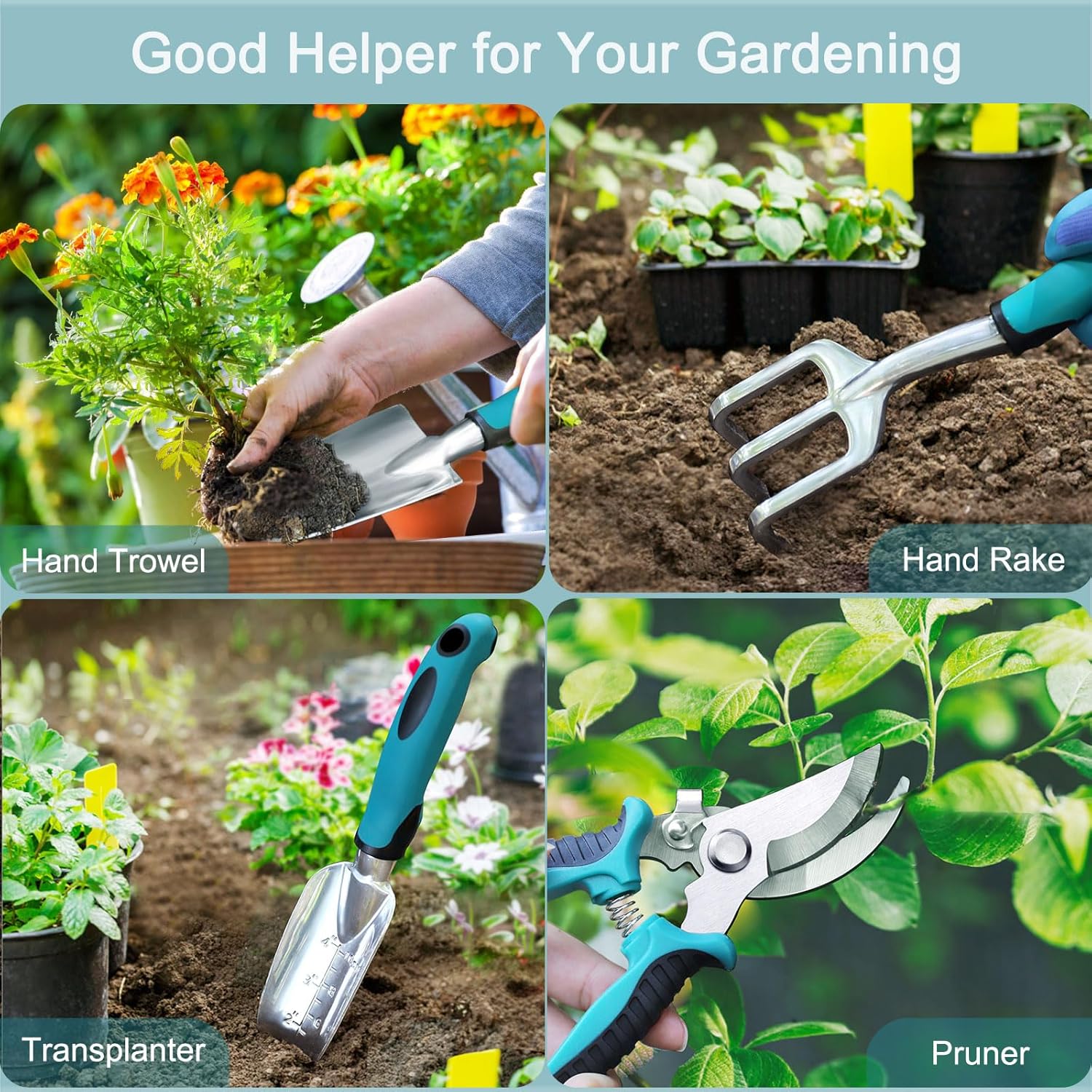 Kynup Gartenwerkzeug-Set, 7 Stück Garten Hand Werkzeuge, Rost-Sicht Gartenarbeit Set mit dauerhafter Aufbewahrungstasche, Ergonomischer Anti-Rutsch-Griff, ideale Gartengeschenke für Frauen und Männer