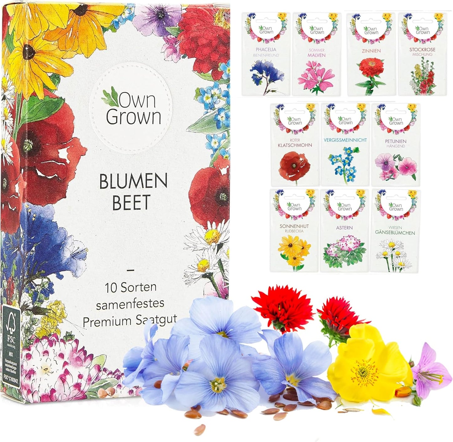 Blumen Samen für Garten und Balkon: 10 Sorten Premium Blumensamen Tütchen als Pflanzensamen Set – Balkonblumen Samen – Wildblumensamen Saatgut Balkon und Garten von OwnGrown